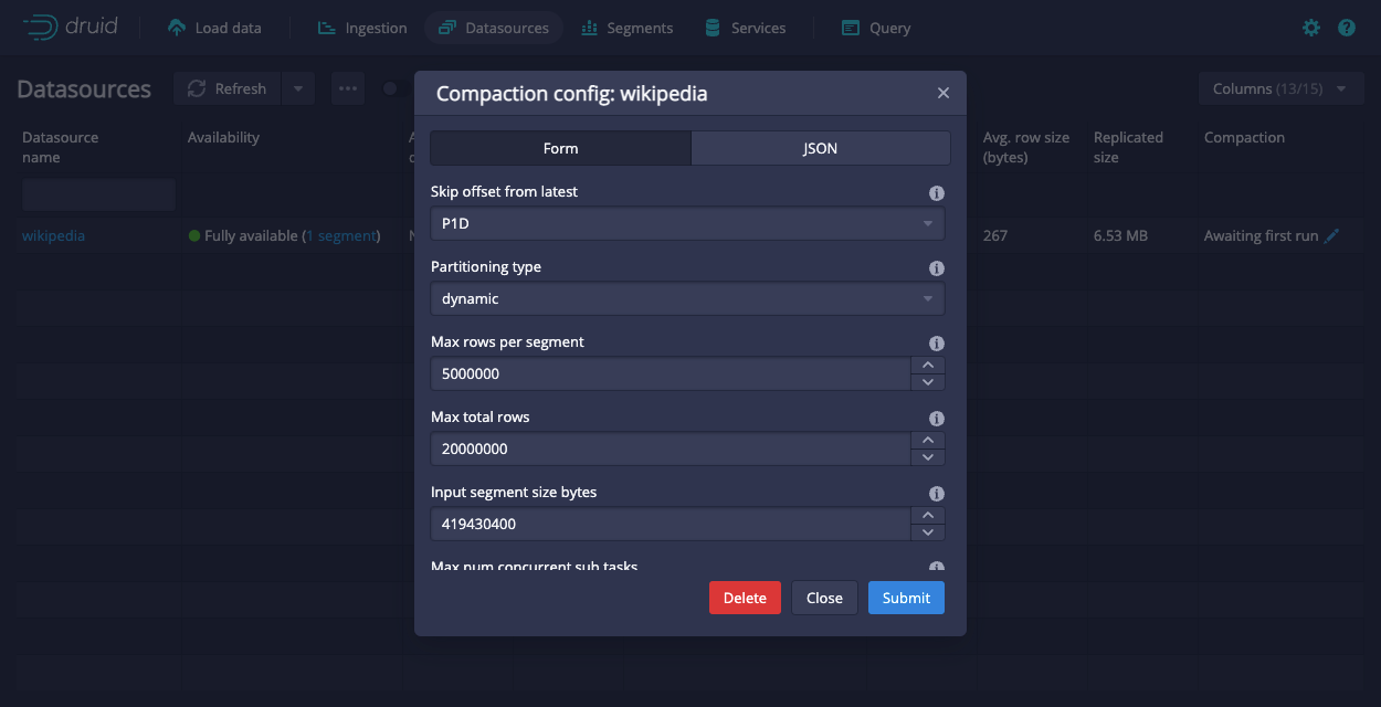 Compaction config in web console