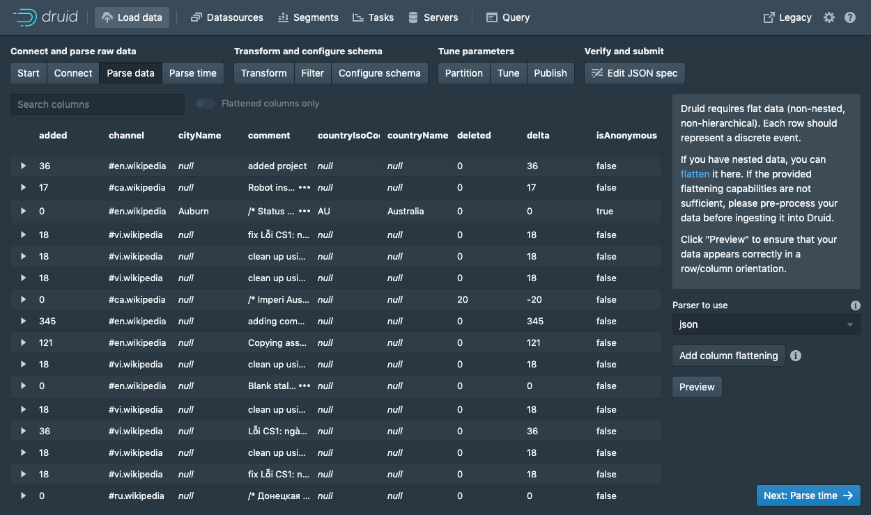 Data loader parse data