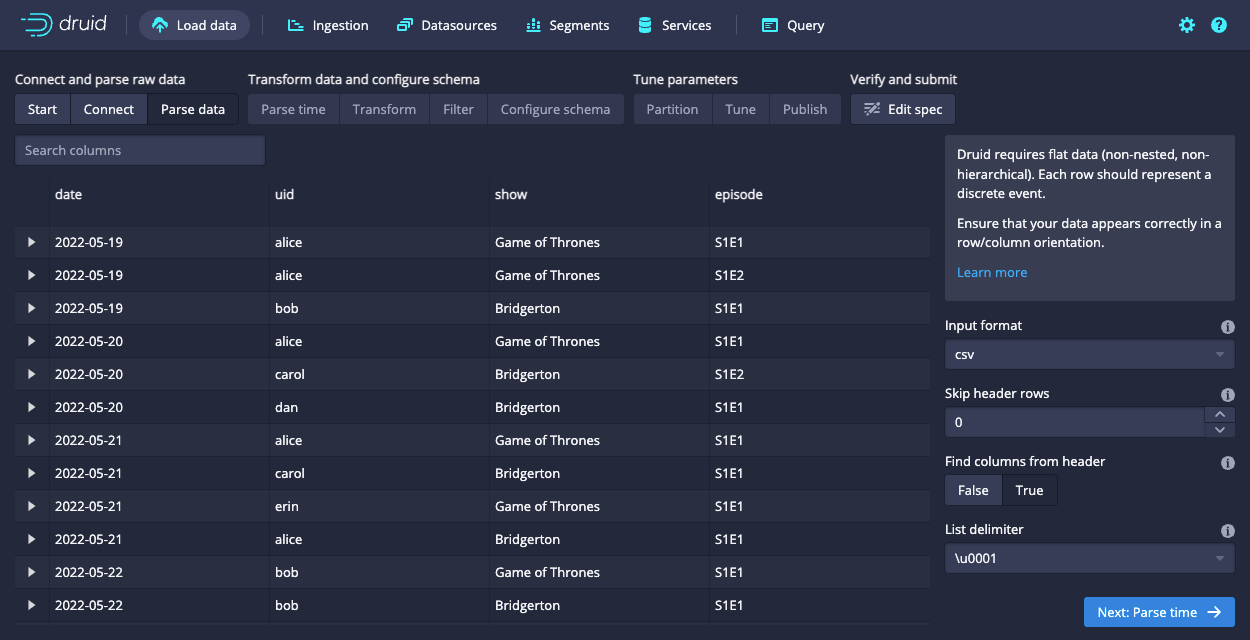 Parse raw data