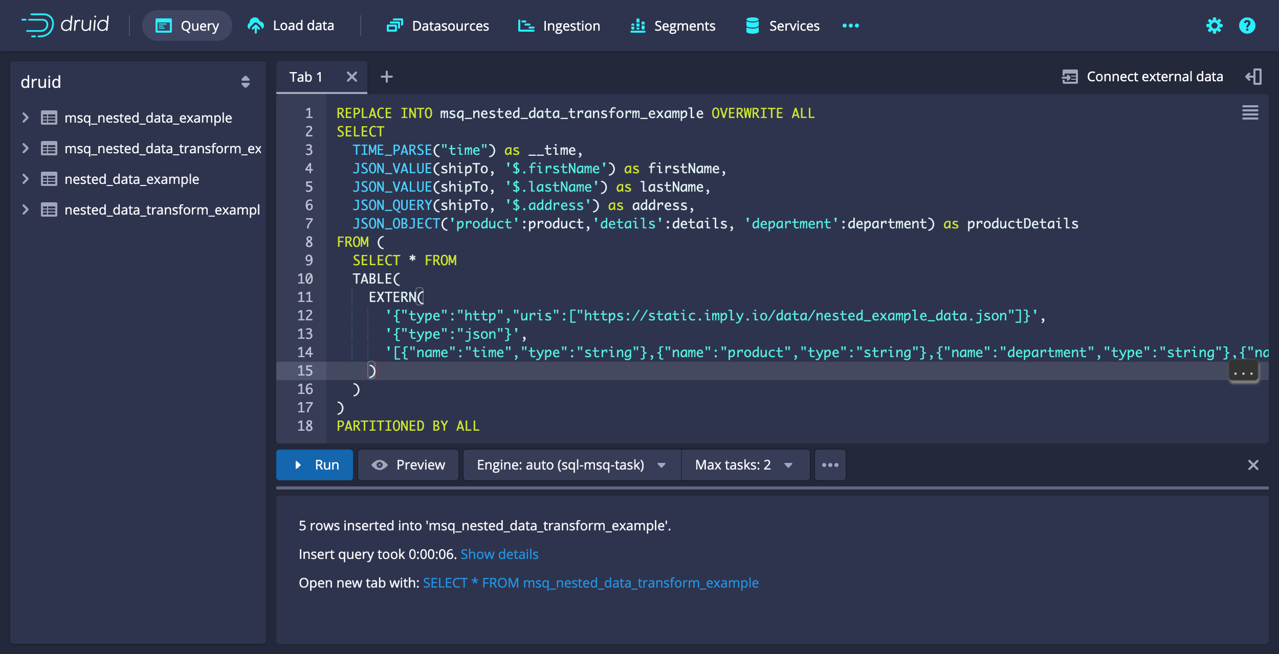 SQL-based ingestion