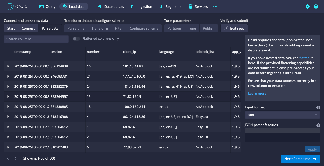 Data loader parse data