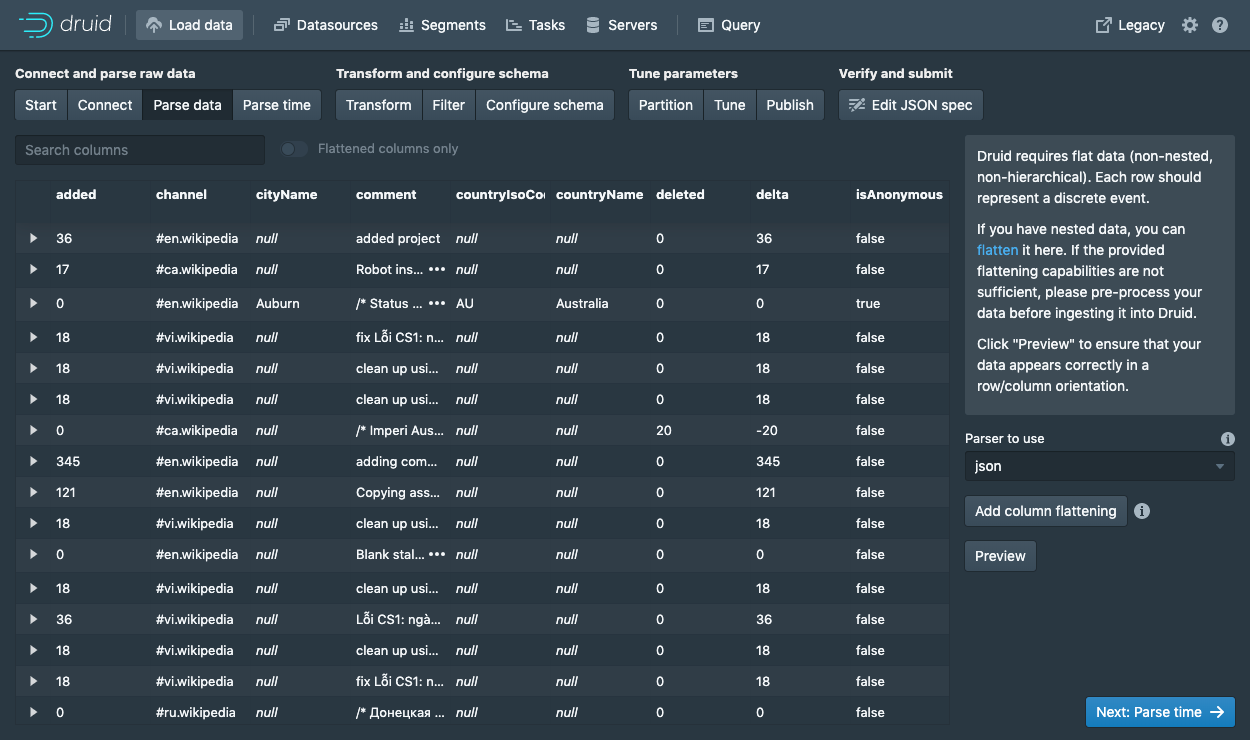 Data loader parse data