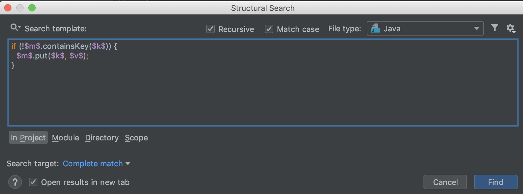 Structural Search dialog