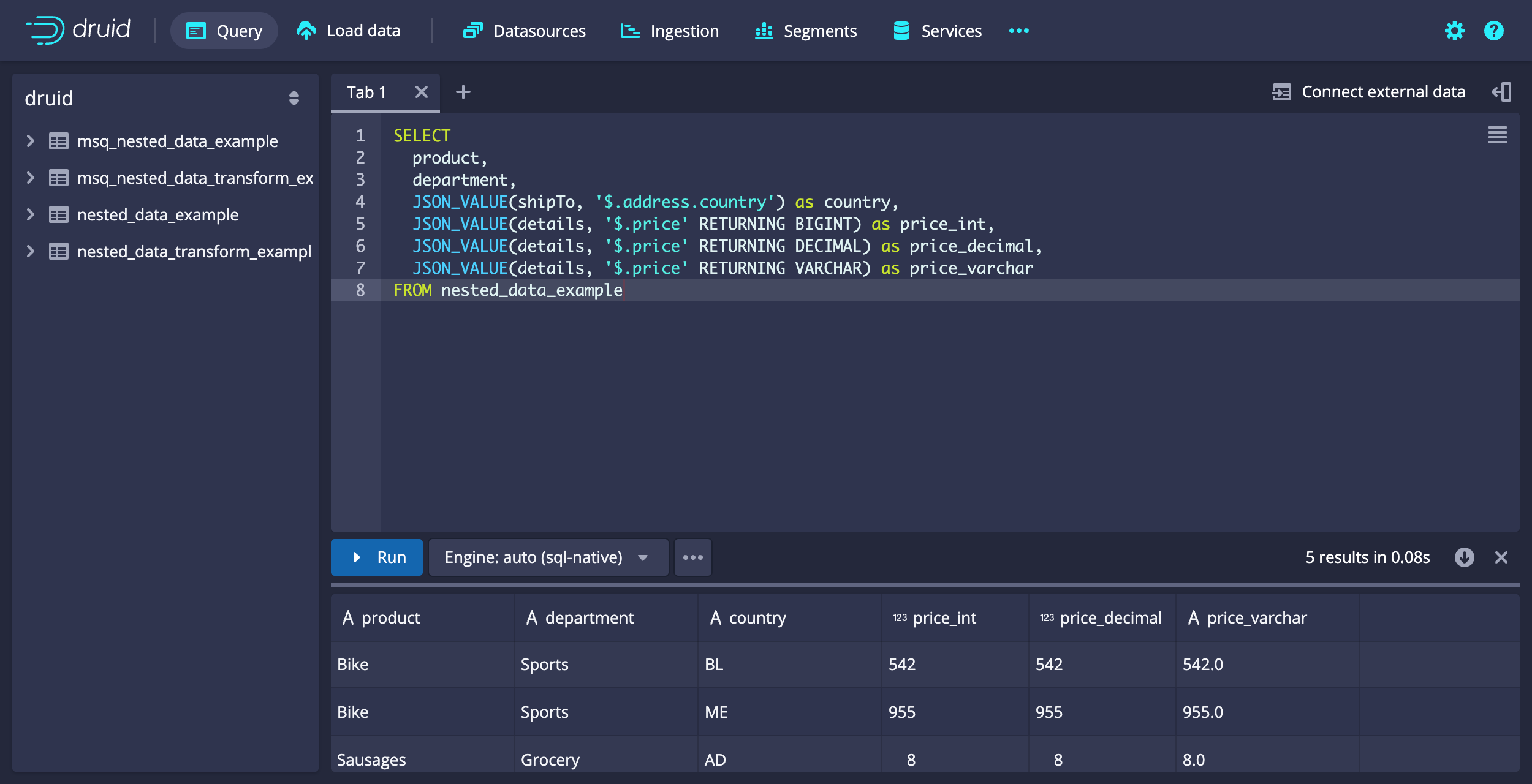 Extract nested data elements as a suggested type