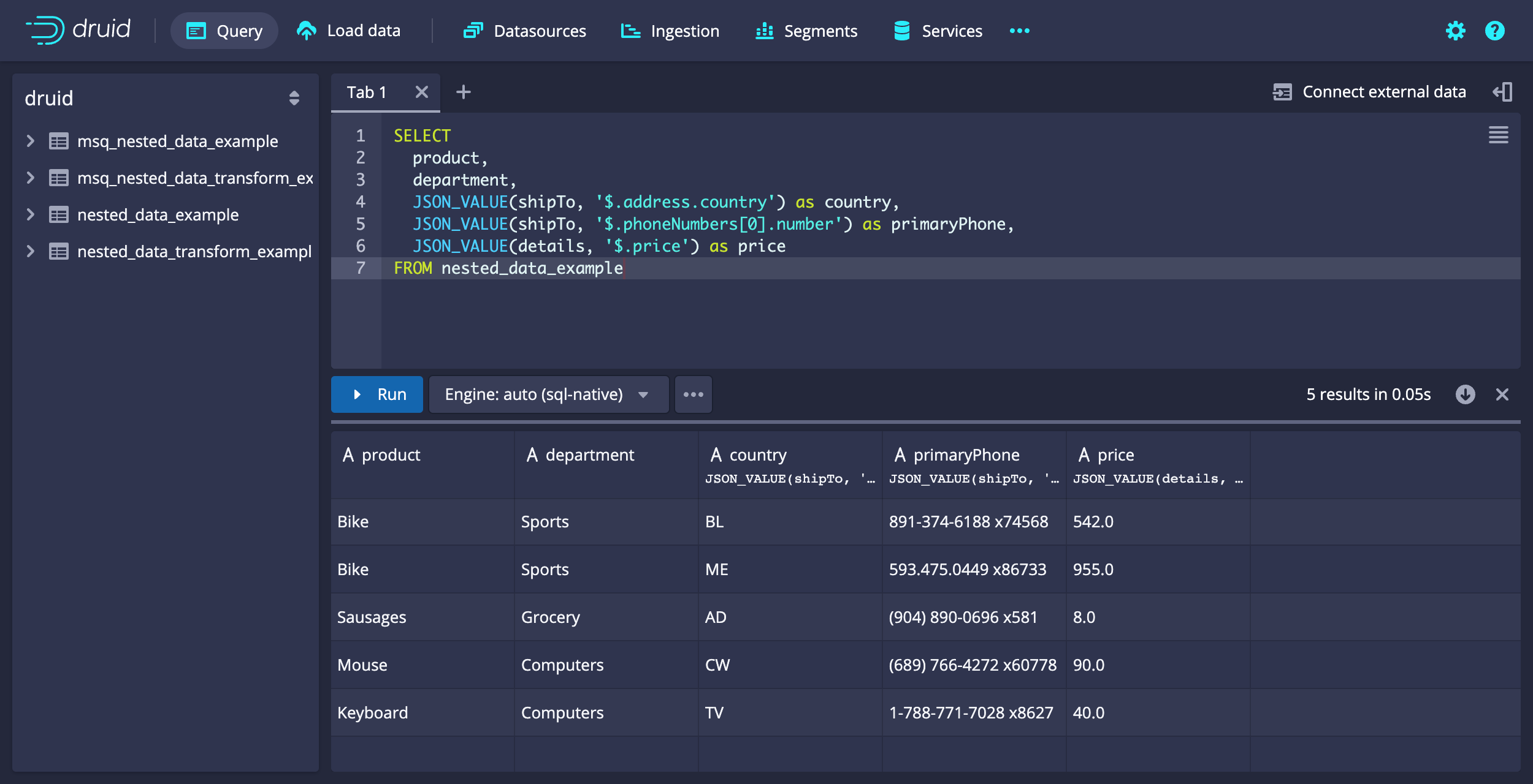 Extract nested data elements