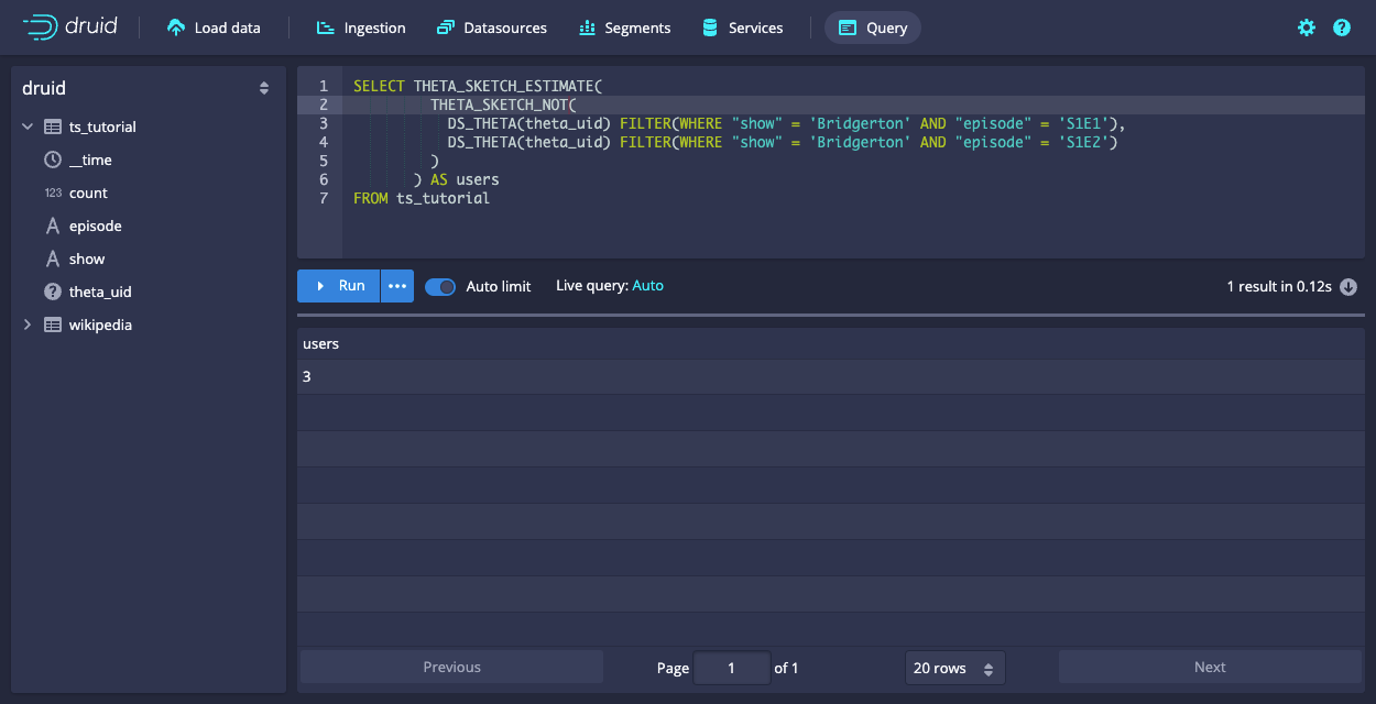 Count distinct with Theta sketches, filters, and set operations