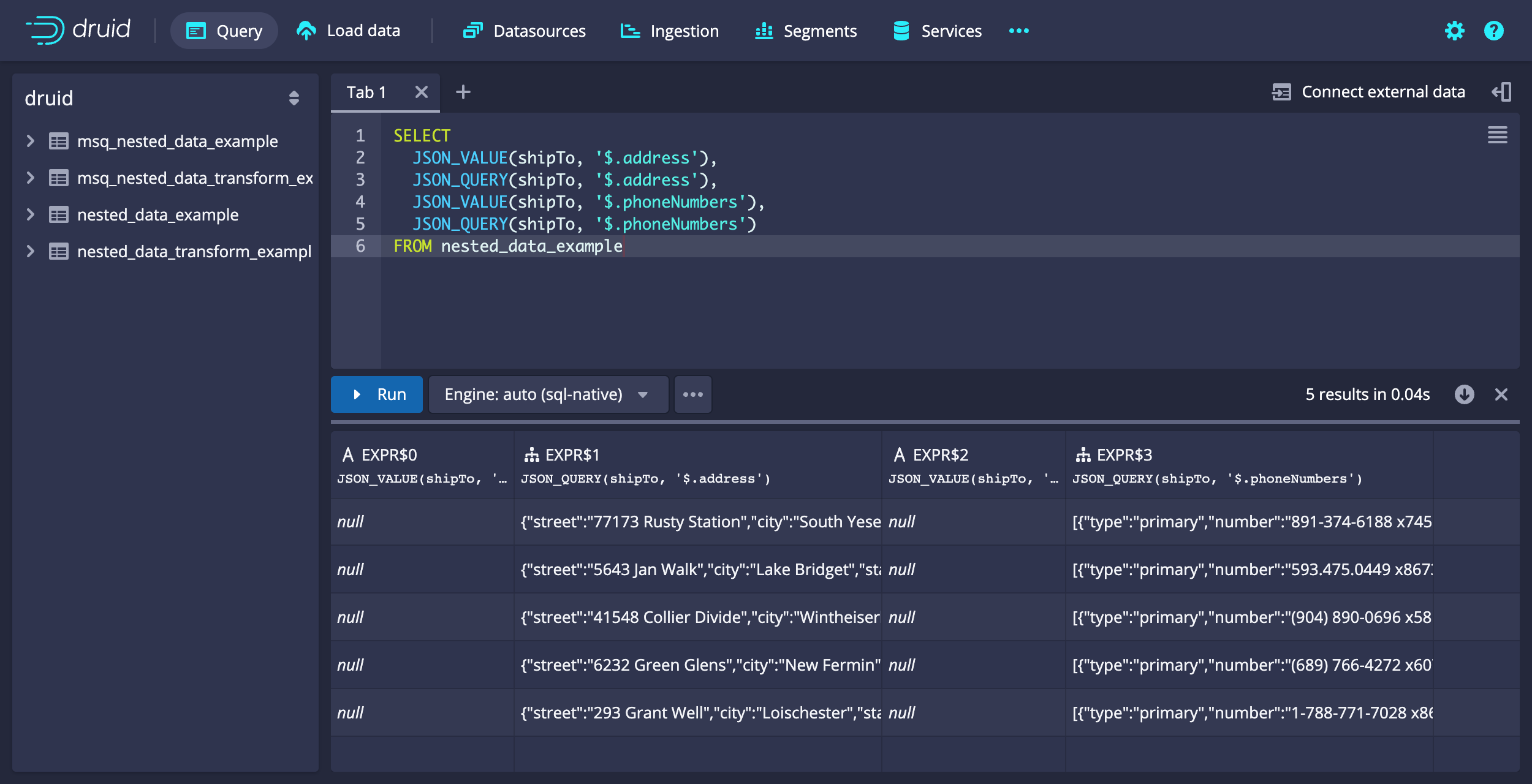 Return results in a JSON object