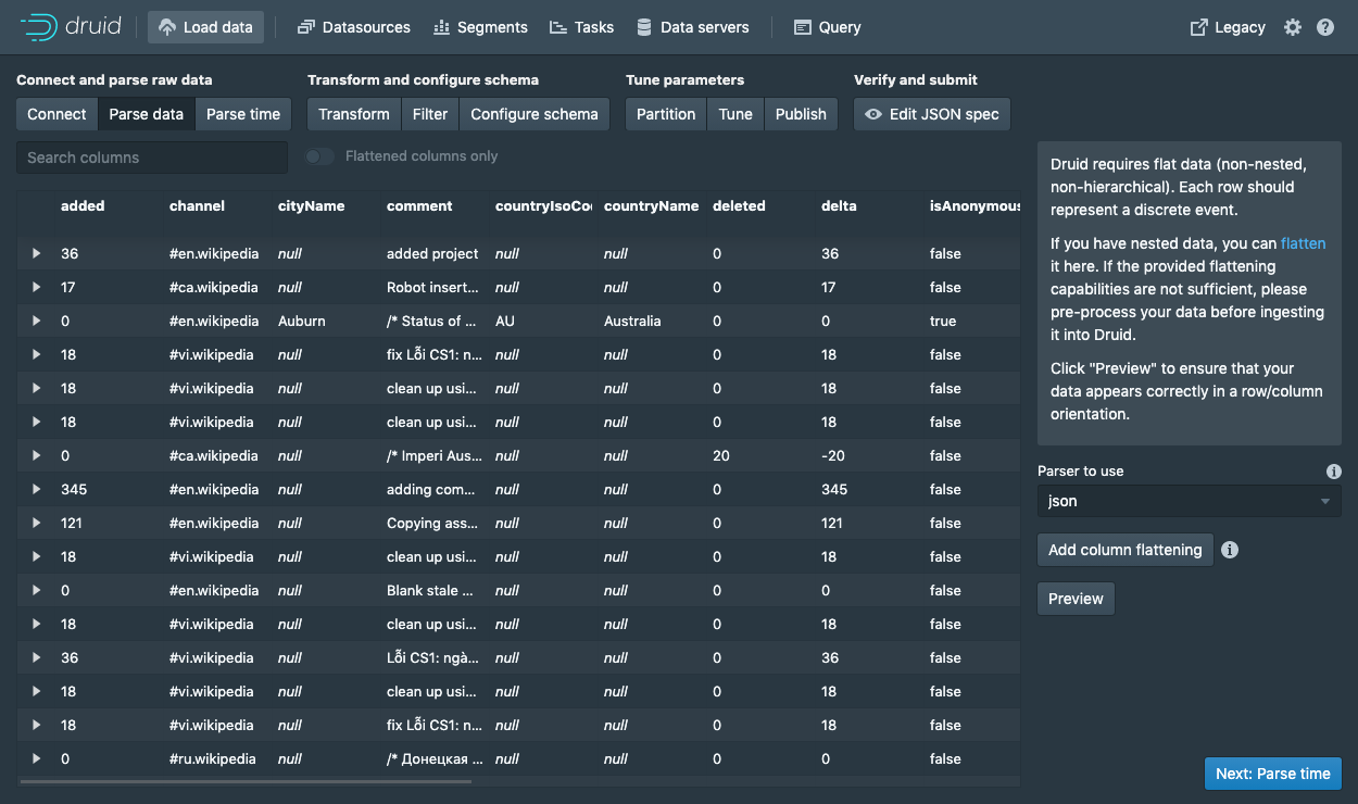 Data loader parse data