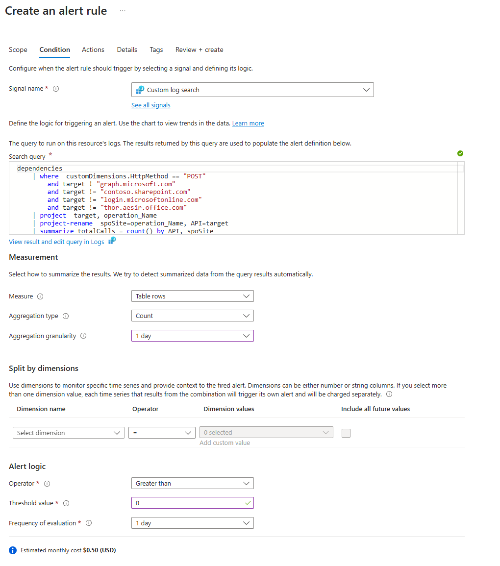 Alert rule using KUSTO query