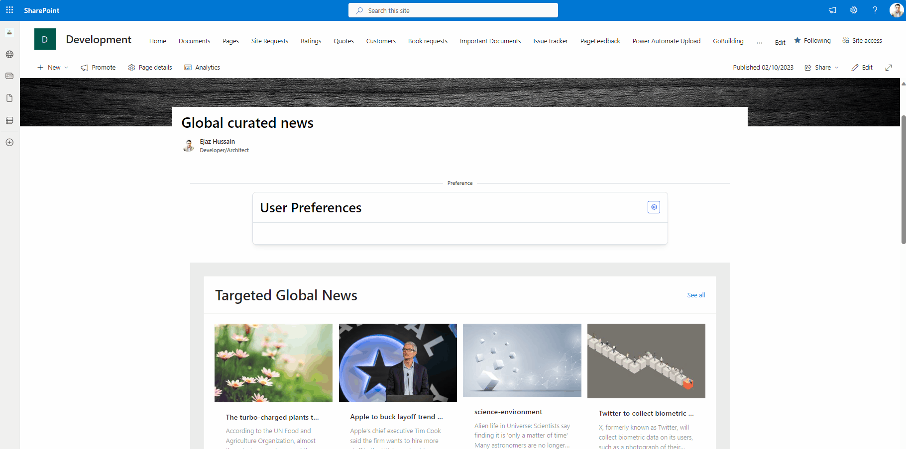 Targeted news using Microsoft Graph Open Extension