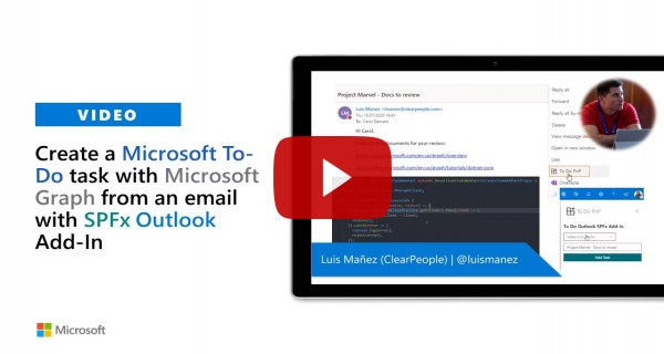 Create a To-Do task with Microsoft Graph from an email with SPFx Outlook Add-In