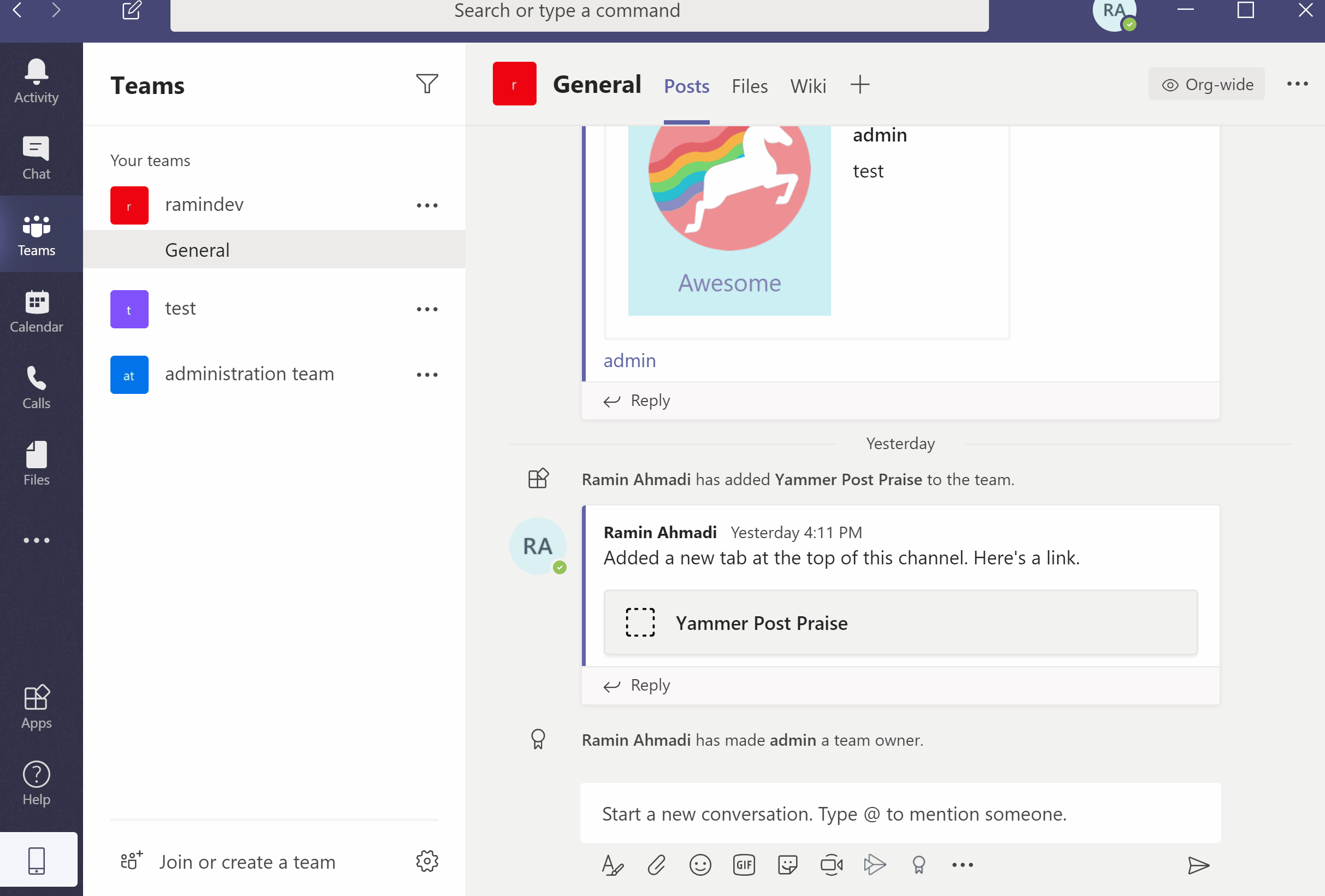 Post Praise to Yammer from Microsoft Teams