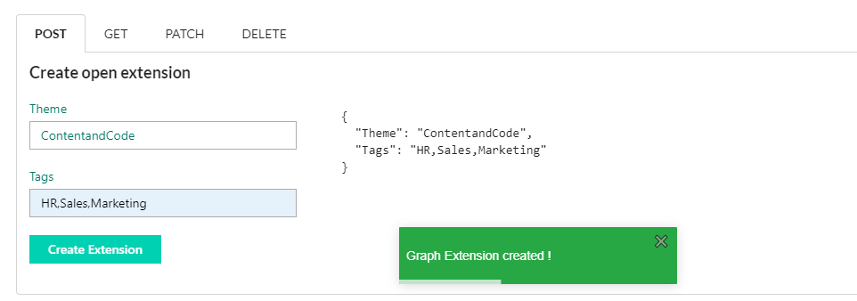 Create a new Microsoft Graph Open Extension