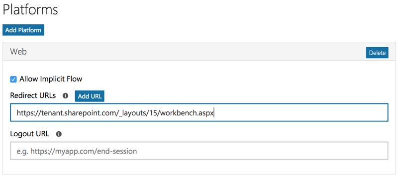 Web URL configuration and implicit flow