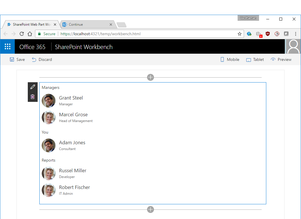 Organisation Chart for the current user running in local Workbench