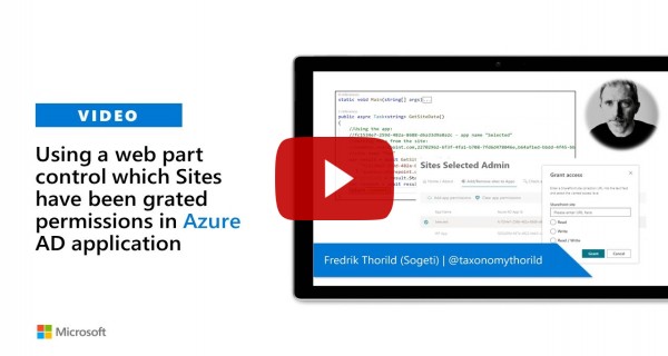 Using a web part to control which Sites have been grated permissions in Azure AD application