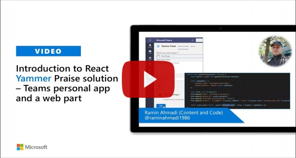 Introduction to React Yammer Praise sample for Microsoft Teams and SharePoint