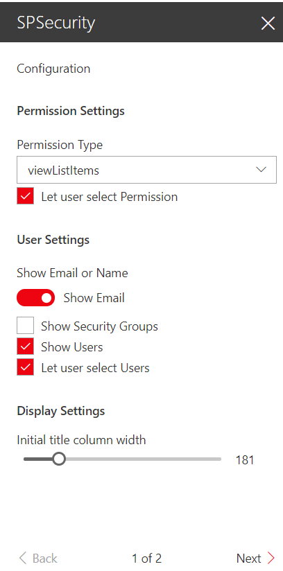 config panel