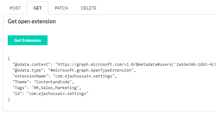 Get existing Microsoft Graph Open Extension