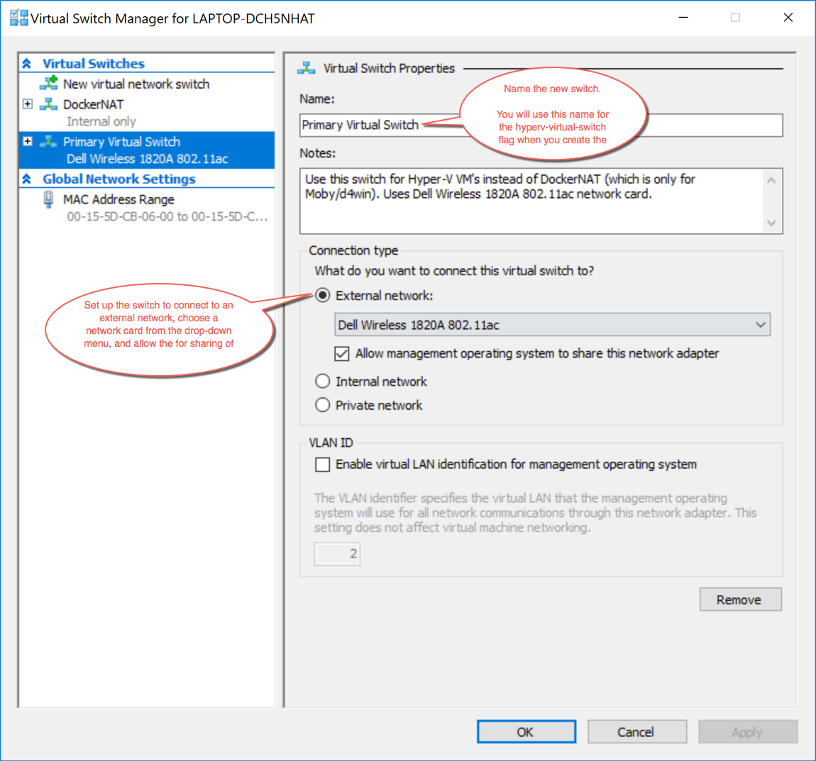 Defining a new virtual switch