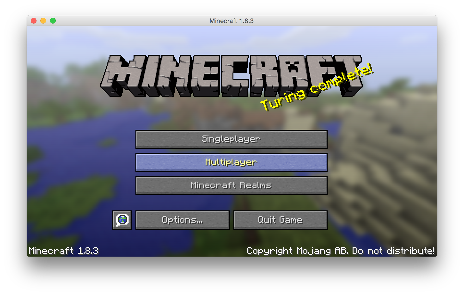 Minecraft login screen